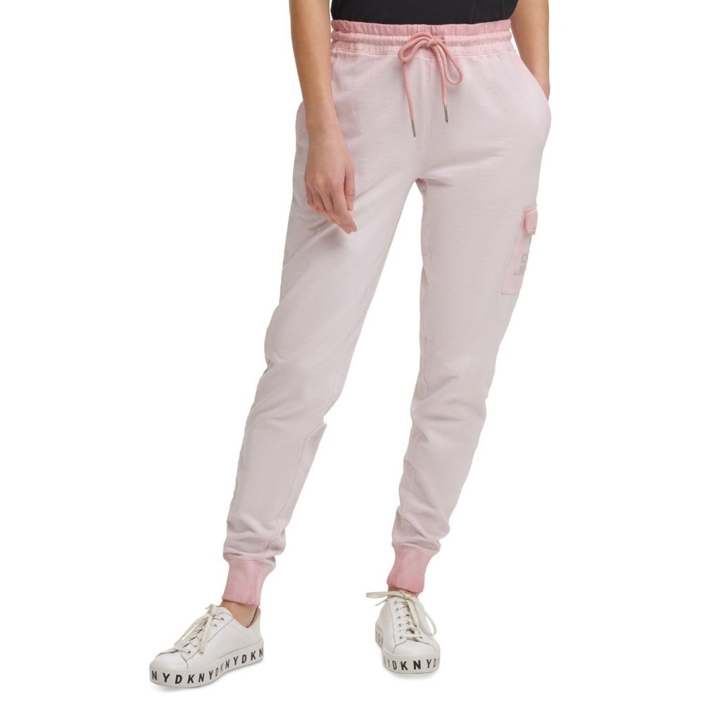 DKNY Cotton Cargo Jogger Pants in Rose Quartz - Size XS